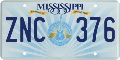 MS license plate ZNC376