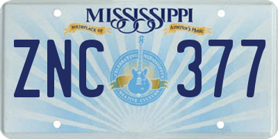 MS license plate ZNC377