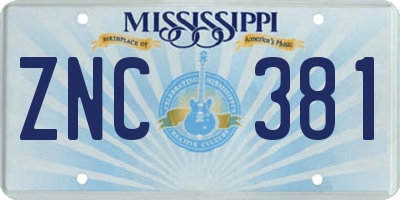 MS license plate ZNC381