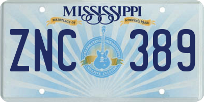MS license plate ZNC389