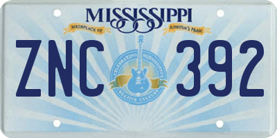 MS license plate ZNC392
