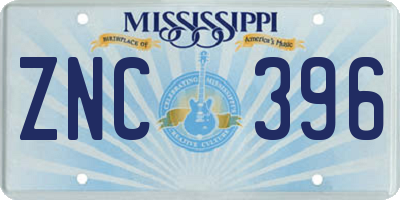 MS license plate ZNC396