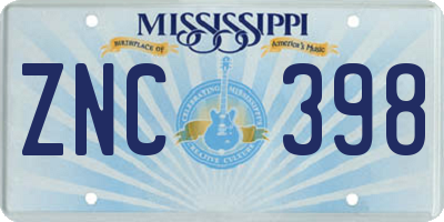MS license plate ZNC398