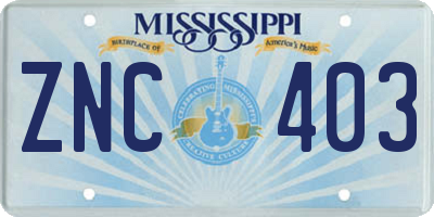 MS license plate ZNC403