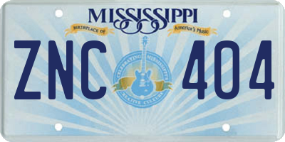 MS license plate ZNC404