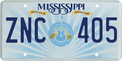MS license plate ZNC405