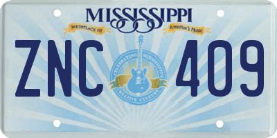 MS license plate ZNC409