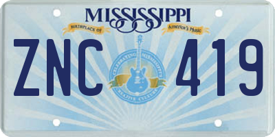 MS license plate ZNC419