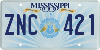 MS license plate ZNC421