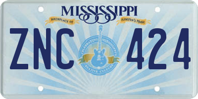 MS license plate ZNC424
