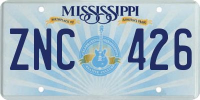 MS license plate ZNC426