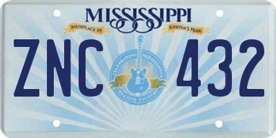 MS license plate ZNC432