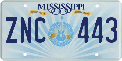 MS license plate ZNC443