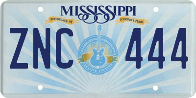 MS license plate ZNC444