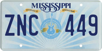 MS license plate ZNC449