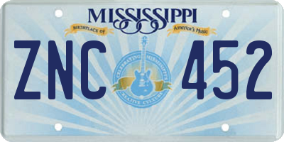 MS license plate ZNC452
