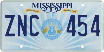 MS license plate ZNC454