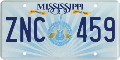 MS license plate ZNC459