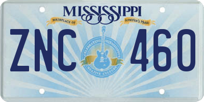 MS license plate ZNC460