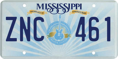 MS license plate ZNC461