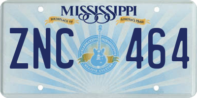 MS license plate ZNC464