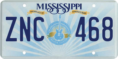 MS license plate ZNC468