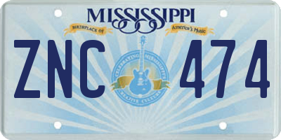 MS license plate ZNC474