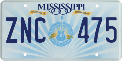MS license plate ZNC475