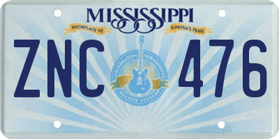 MS license plate ZNC476