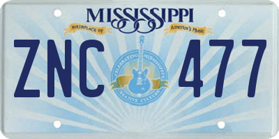 MS license plate ZNC477