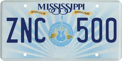 MS license plate ZNC500