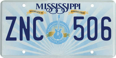 MS license plate ZNC506