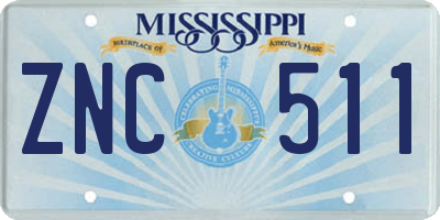 MS license plate ZNC511