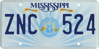 MS license plate ZNC524