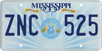 MS license plate ZNC525