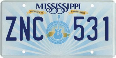MS license plate ZNC531