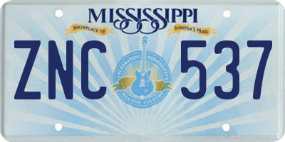 MS license plate ZNC537