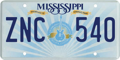 MS license plate ZNC540