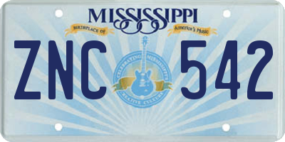 MS license plate ZNC542