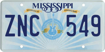 MS license plate ZNC549