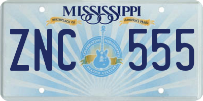 MS license plate ZNC555