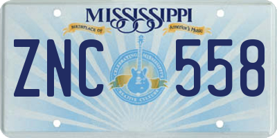 MS license plate ZNC558