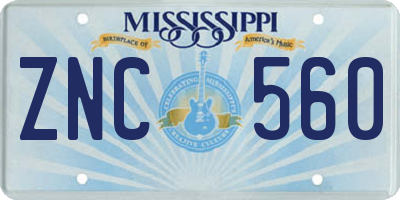 MS license plate ZNC560
