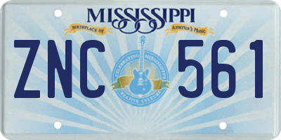MS license plate ZNC561