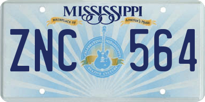 MS license plate ZNC564