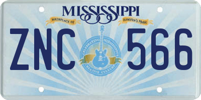 MS license plate ZNC566