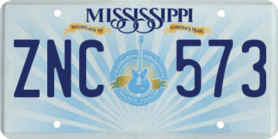 MS license plate ZNC573