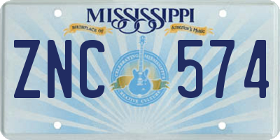 MS license plate ZNC574