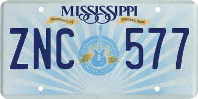 MS license plate ZNC577