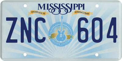 MS license plate ZNC604
